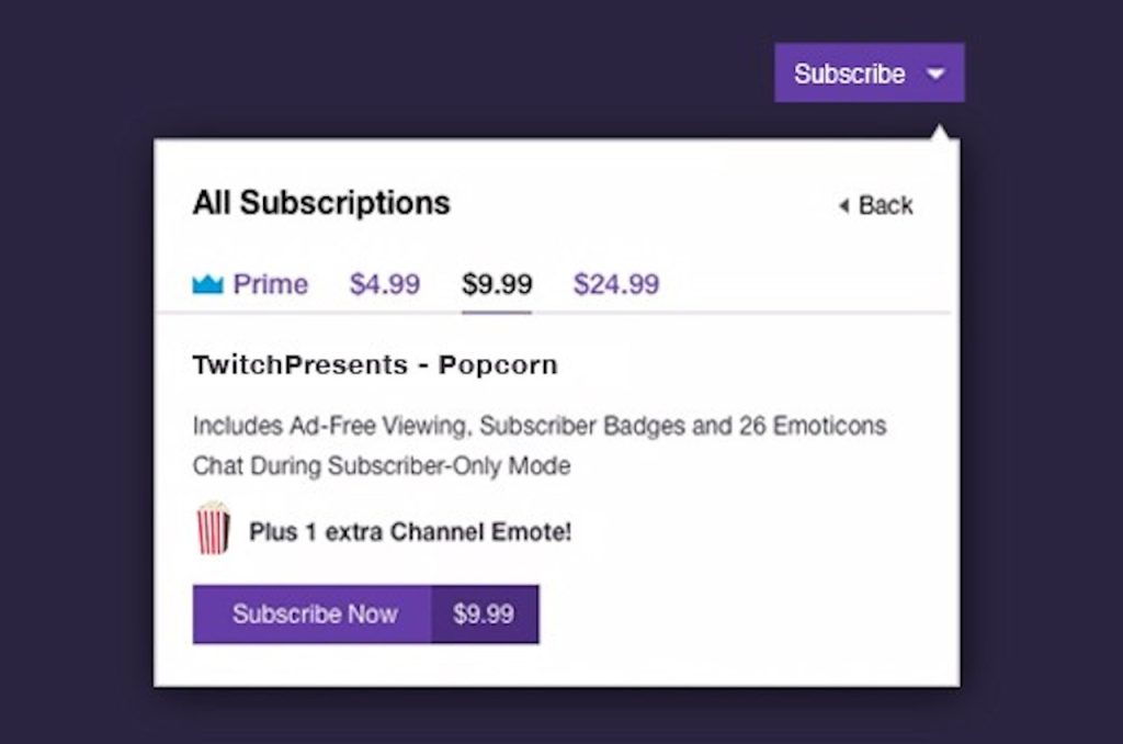 100 sub Twitch prix abonnement interface