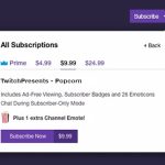 100 sub Twitch prix abonnement interface
