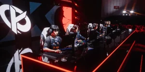 Les joueurs de la Karmine Corp sur scène à l’EWC 2026 League of Legends