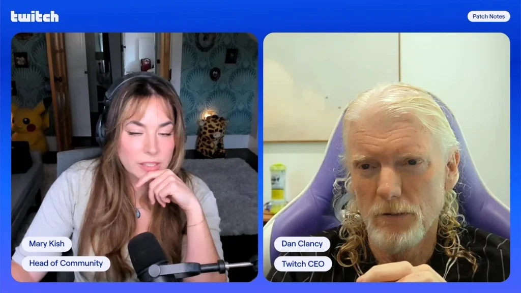 Mary Kish et Dan Clancy dans la vidéo officielle Twitch annonçant le classement par audience individuelle