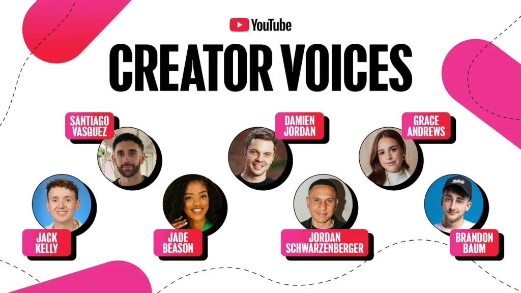 Les sept membres de Creator Voices présentés sur un visuel officiel YouTube
