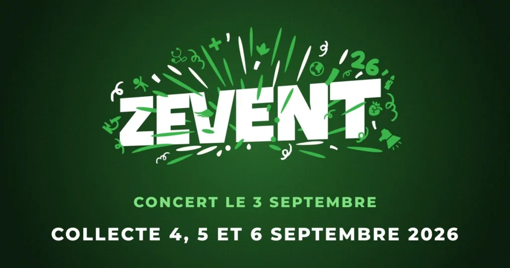 Visuel officiel du ZEVENT 2026 annonçant le concert du 3 septembre et la collecte Twitch du 4 au 6 septembre